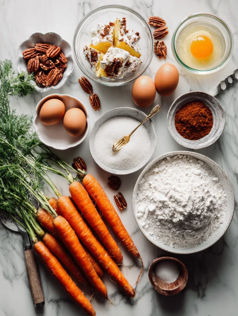 Moist Amish Carrot Cake Recipe (Old-Fashioned, Rich & Perfectly Spiced) 2 brahim a flat lay of ingredients for carrot cake including ca 9ccb41f3 bdcd 40ab ade3 a9c5be9d0fcc 1