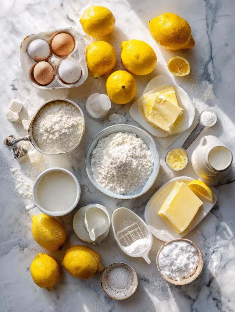 Baby Lemon Impossible Pies (Magical Self-Layering Lemon Dessert) 2 brahim a flat lay of ingredients for lemon impossible pies in abaf47e9 4766 4dc0 9480 ce79054076ae 1