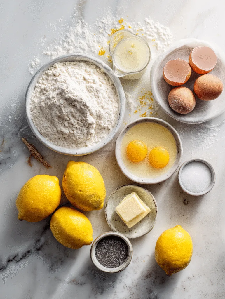 Lemon Poppy Seed Bundt Cake (Moist and Zesty Perfection for Every Occasion) 2 brahim a flat lay of ingredients for lemon poppy seed cake in 597fd62a 3295 42b0 8dc4 e95b57fbdd3f 0