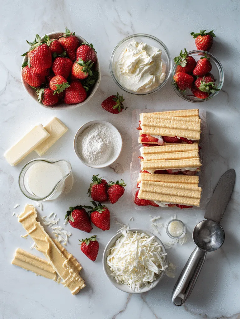 brahim a flat lay of ingredients for no bake strawberry lasag b7a58cba 1b2b 4eee 8d32 18ffd3886cfb 1