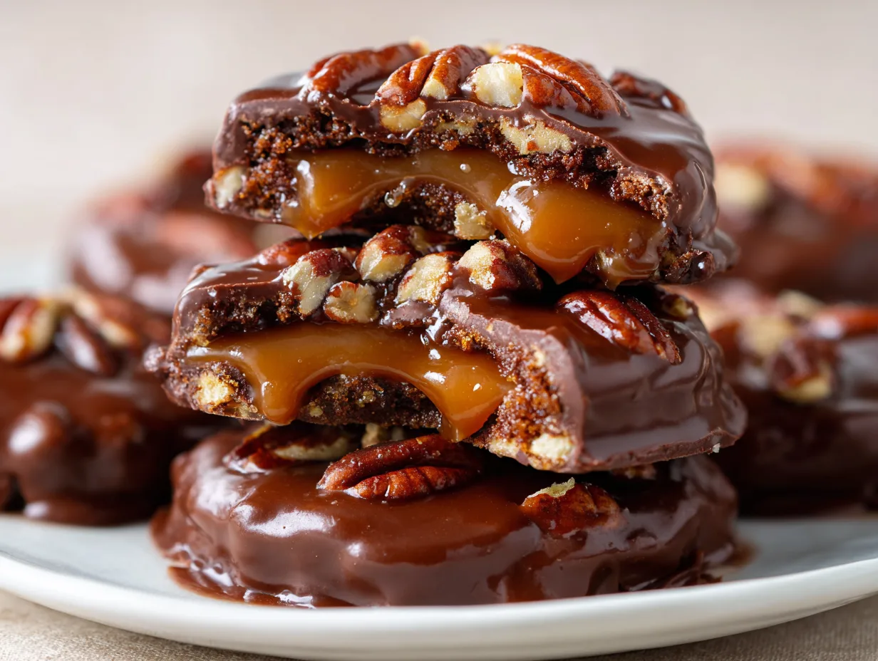 brahim a homemade chocolate turtles candy stacked on white pl 86e545d9 b820 4a80 b2c6 076e9774d74a 3