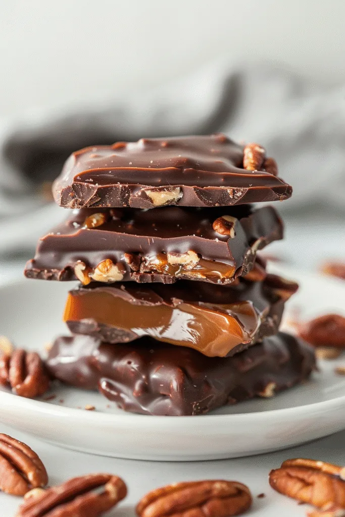 brahim a homemade chocolate turtles candy stacked on white pl b970183a 7ee9 44ef 9ac6 a4dd474d2983 0