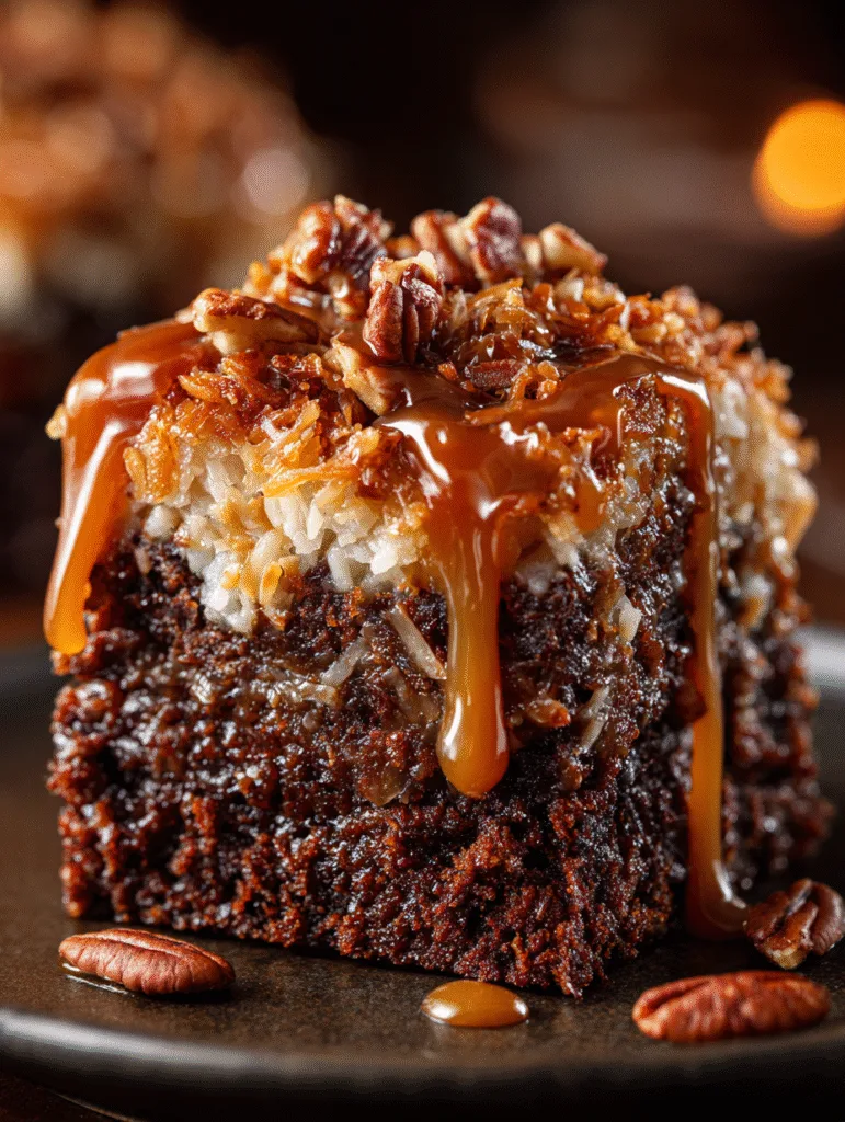 Decadent German Chocolate Dump Cake Recipe (Easy Chocolate Dessert with Coconut & Pecans) 1 brahim a macro close up of german chocolate dump cake slice s fc641a65 74d6 4496 9ac1 1c7d59131bf3 2