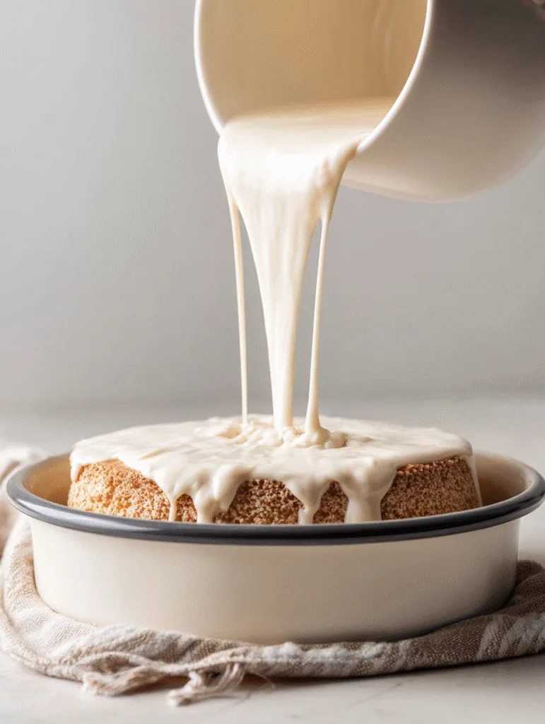 brahim a pouring tres leches milk mixture over sponge cake in 221ff248 2ceb 4d32 87e7 7b3c2e248a84 1