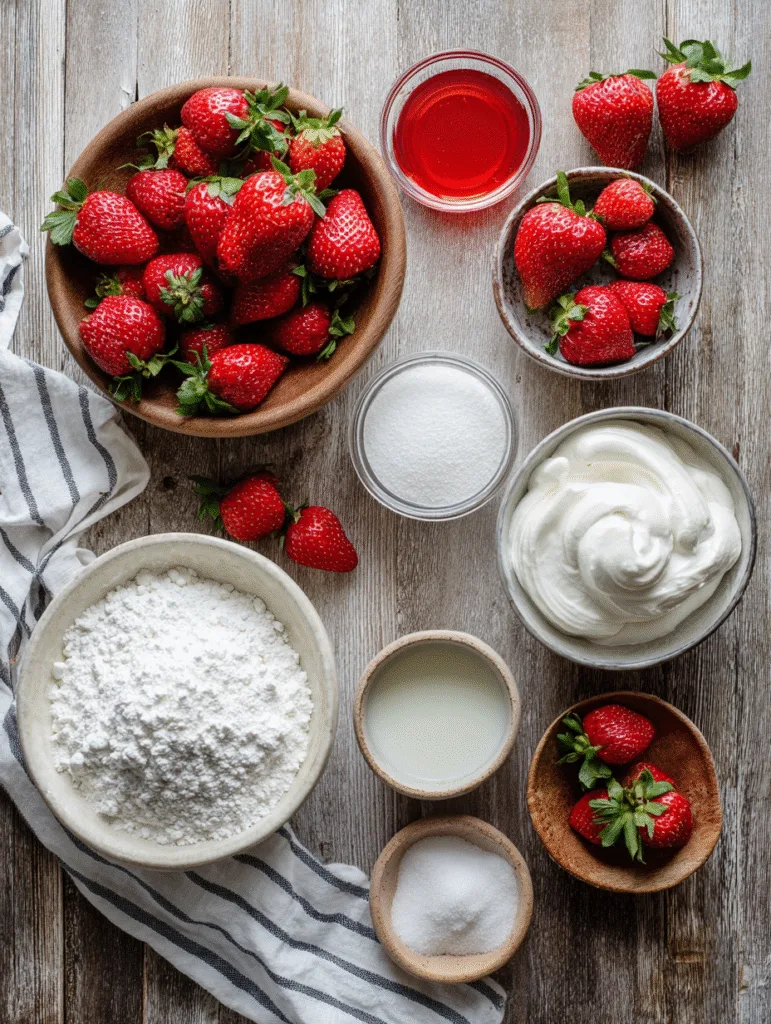Strawberry Angel Food Cake: The Fresh, Easy Dessert That Will Brighten Your Day 2 brahim a Ingredients for Strawberry Angel Food Cake on a rust 49deaa62 520d 4f21 953f 9e67ec442d28 1