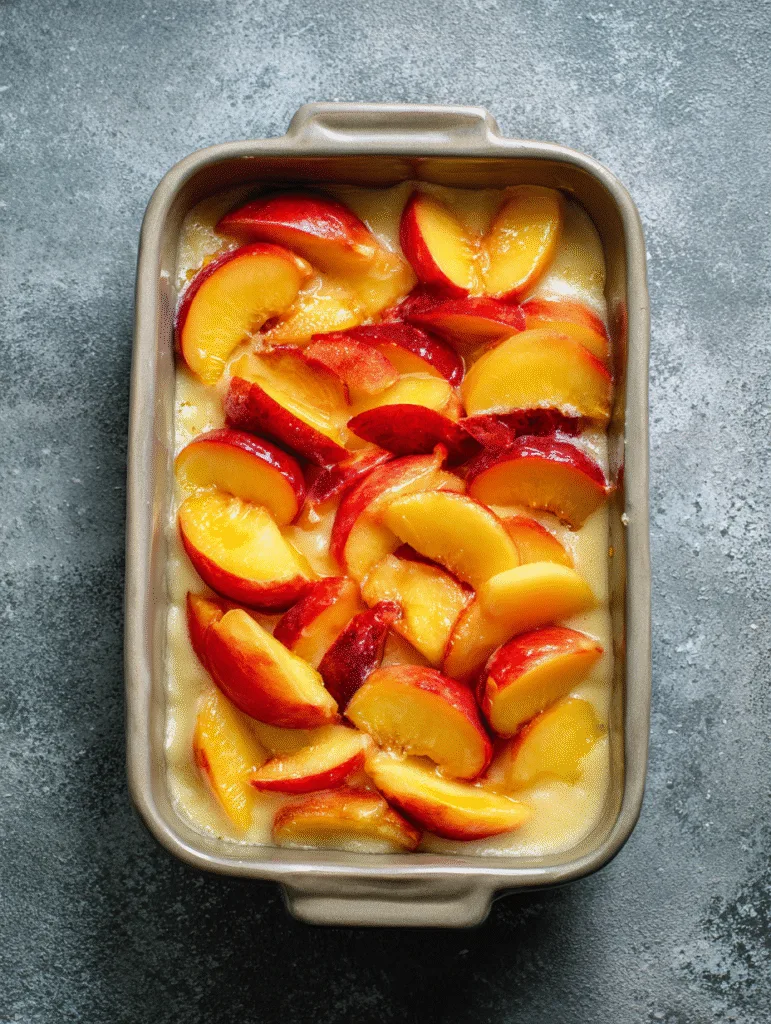 Southern Peach Cobbler: The Classic Dessert That Tastes Like Home 2 brahim a peach cobbler batter and peaches layered in baking d bb66b399 6f6e 49bf a238 36d04ff5673c 1
