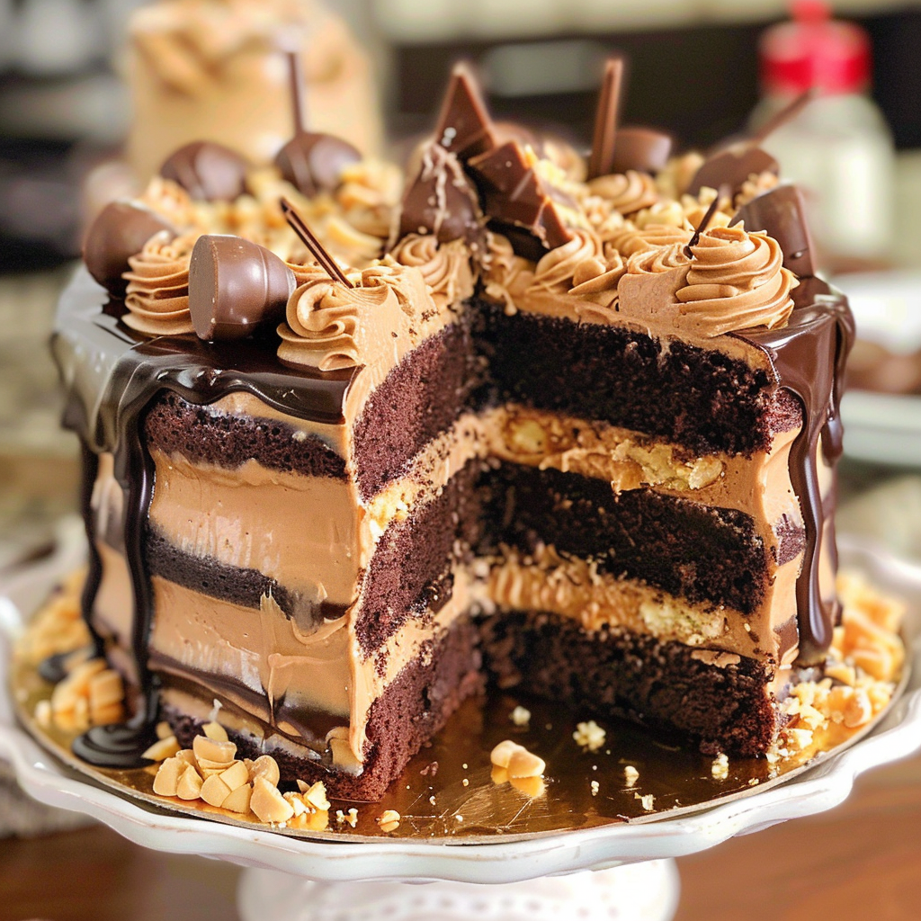 Peanut Butter Chocolate Layer Cake | A Dreamy Fusion with Reese's Cups!