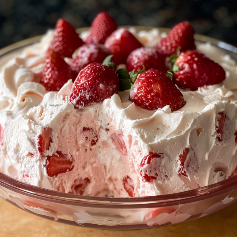 Vintage No-Bake Strawberry Angel Food Cake