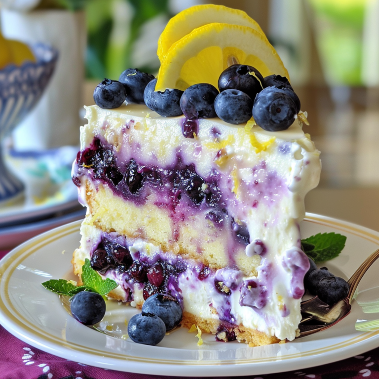 Lemon Blueberry Cheesecake Cake Recipe | Tangy Twist & Juicy Layers