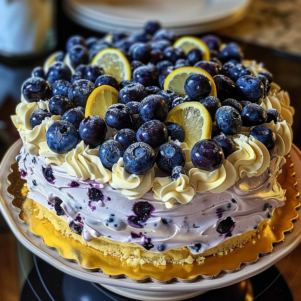 No-Bake Lemon Blueberry Cream Cake