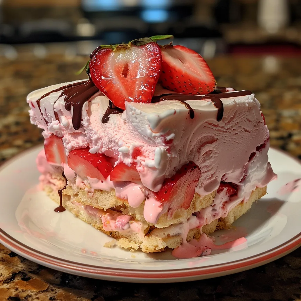No Bake Strawberry Ice Cream Sandwich Cake