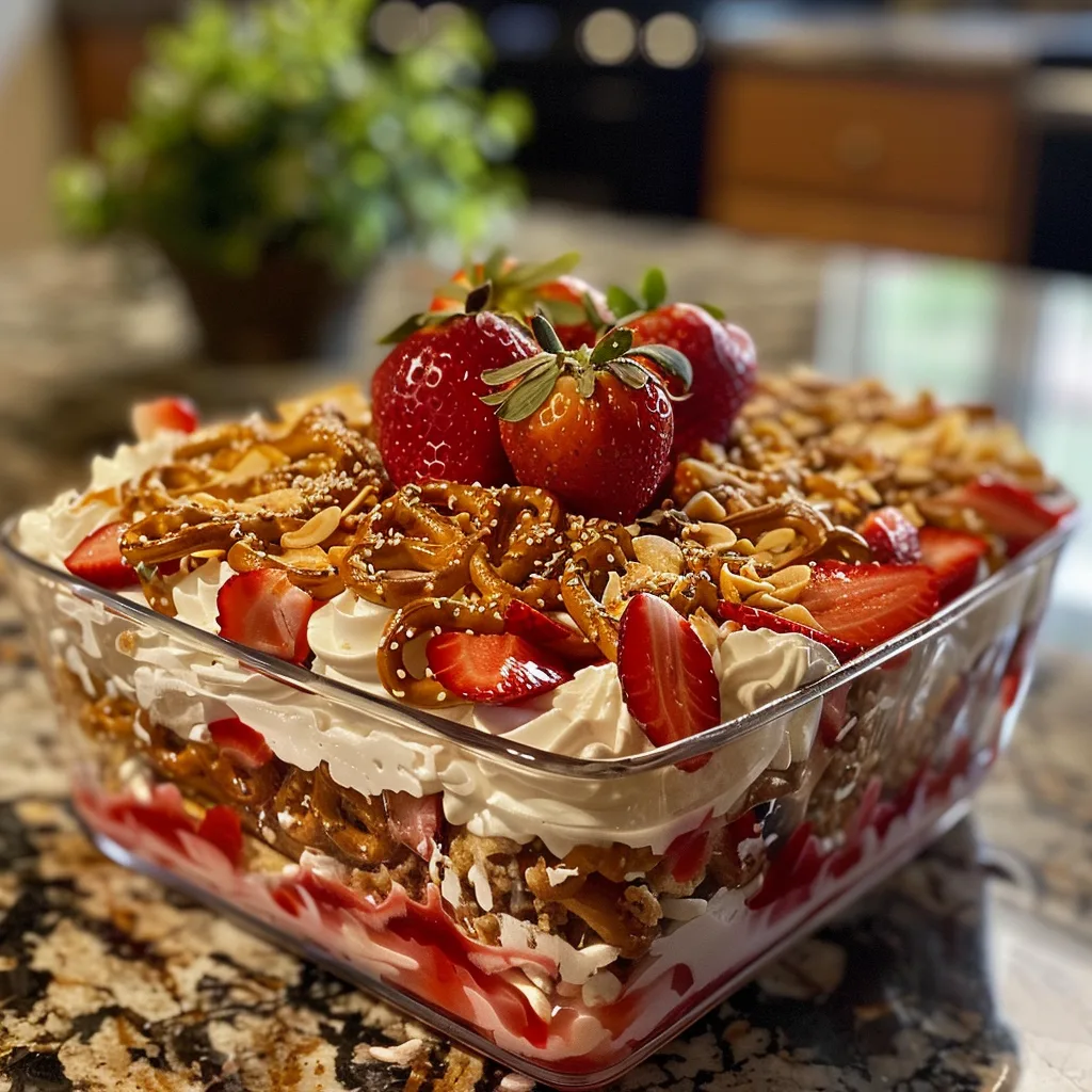 Classic Strawberry Pretzel Salad Layered Dessert