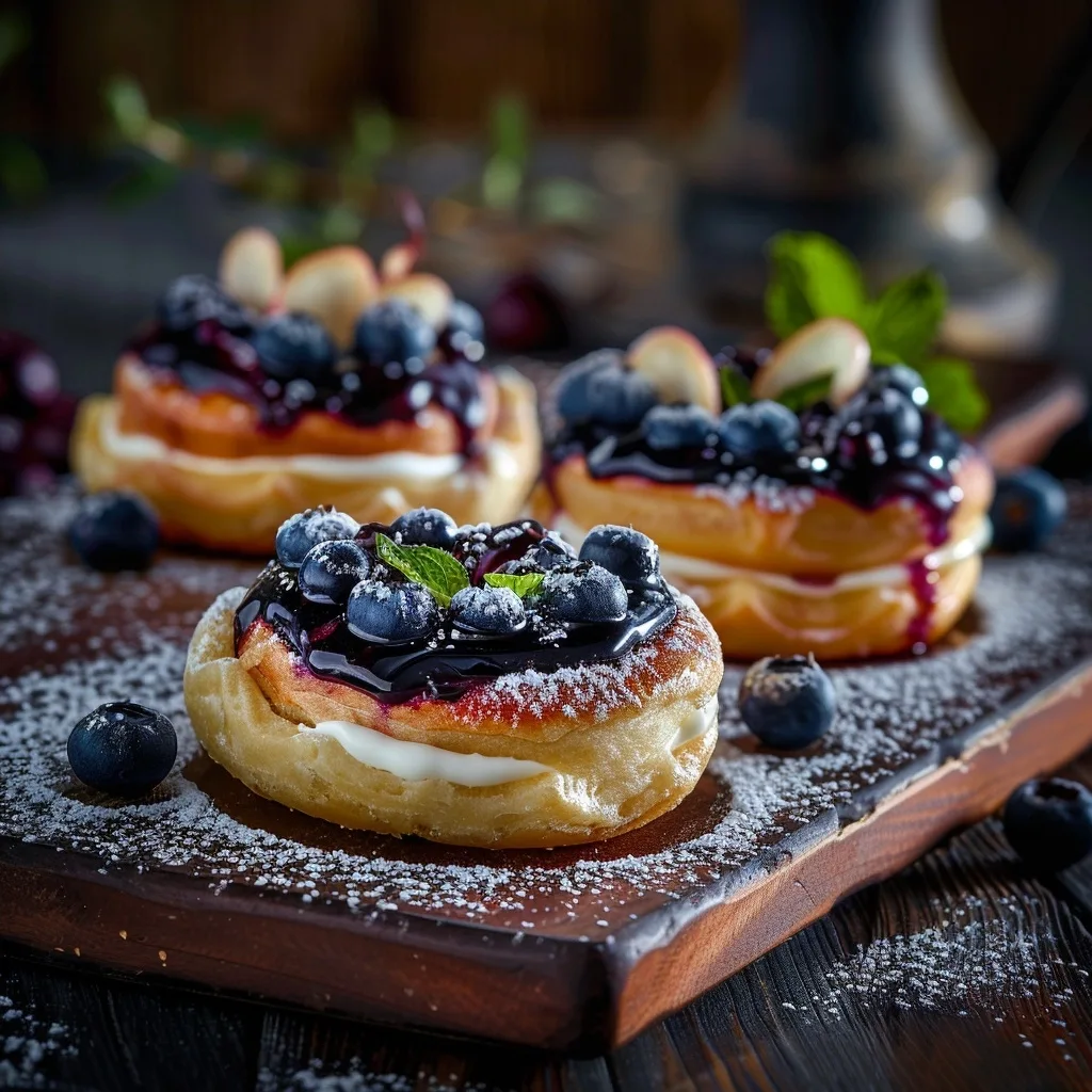 Blueberry Pastry Rings with Vanilla Cream Filling