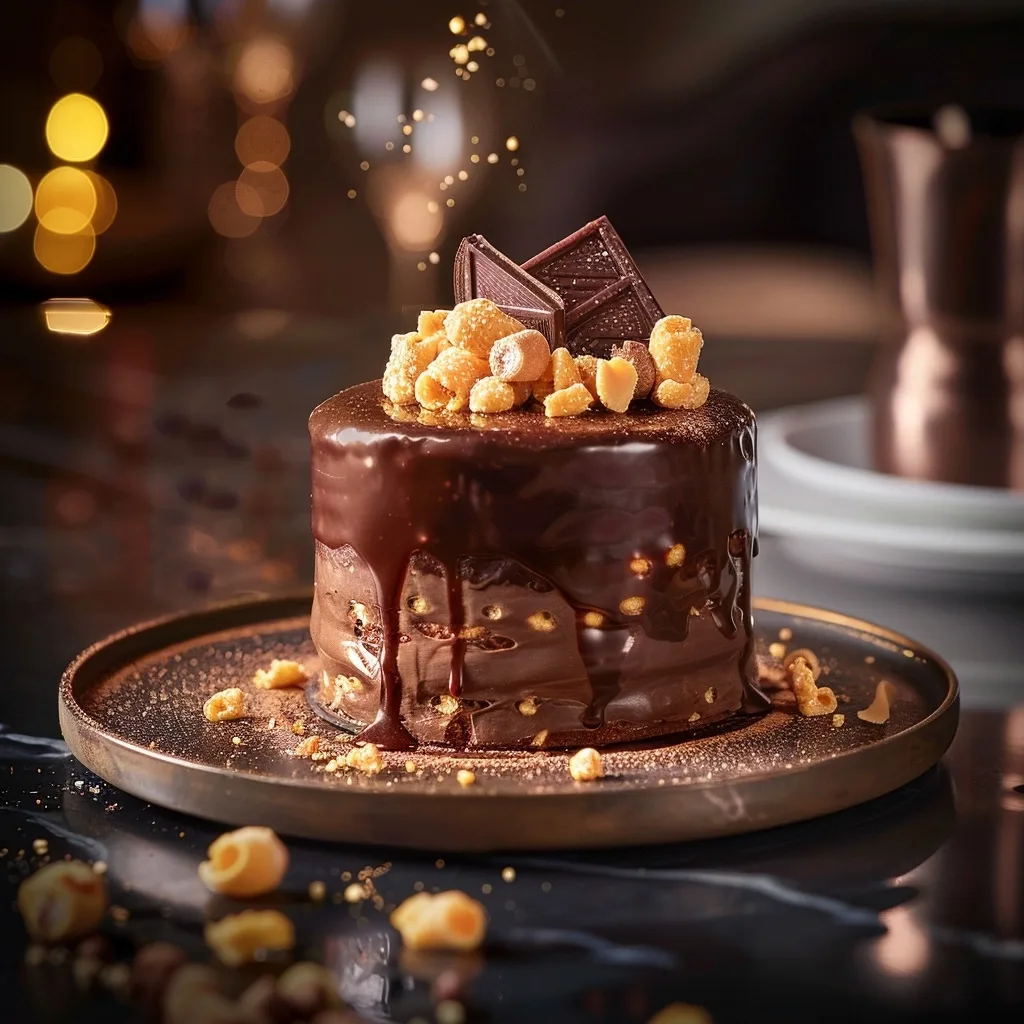 Marbled Cake with Milk Chocolate Ganache & Rocher Glaze