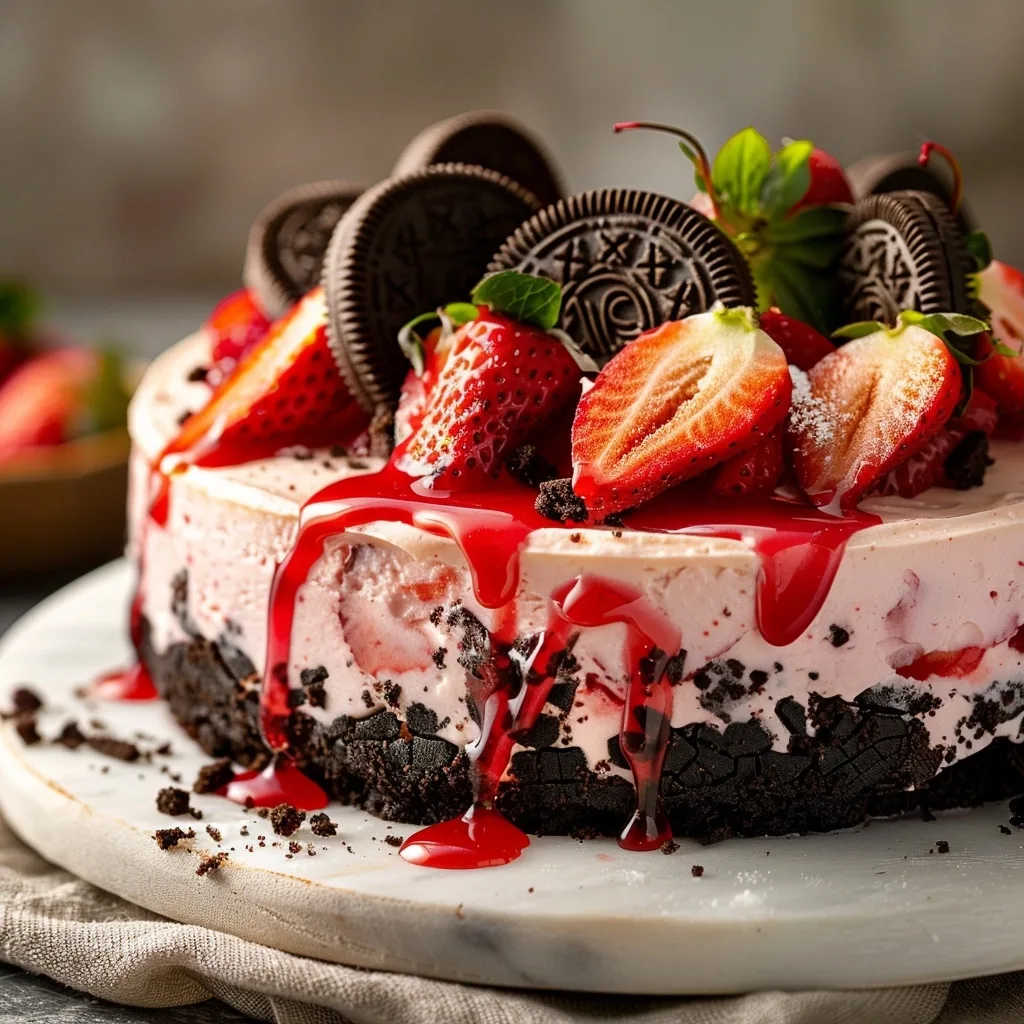 No Bake Strawberry Cheesecake Oreo Crust