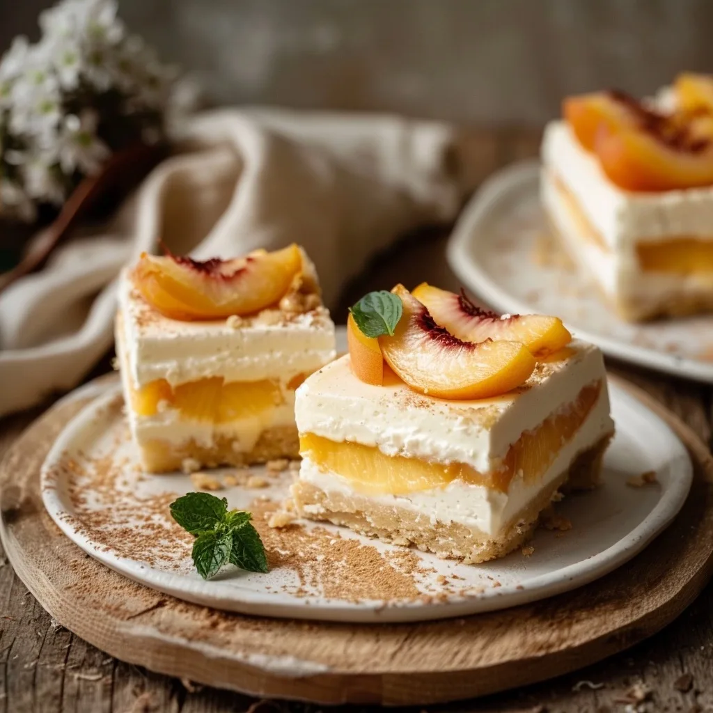 Peaches and Cream Cheesecake Bars for Easy Dessert