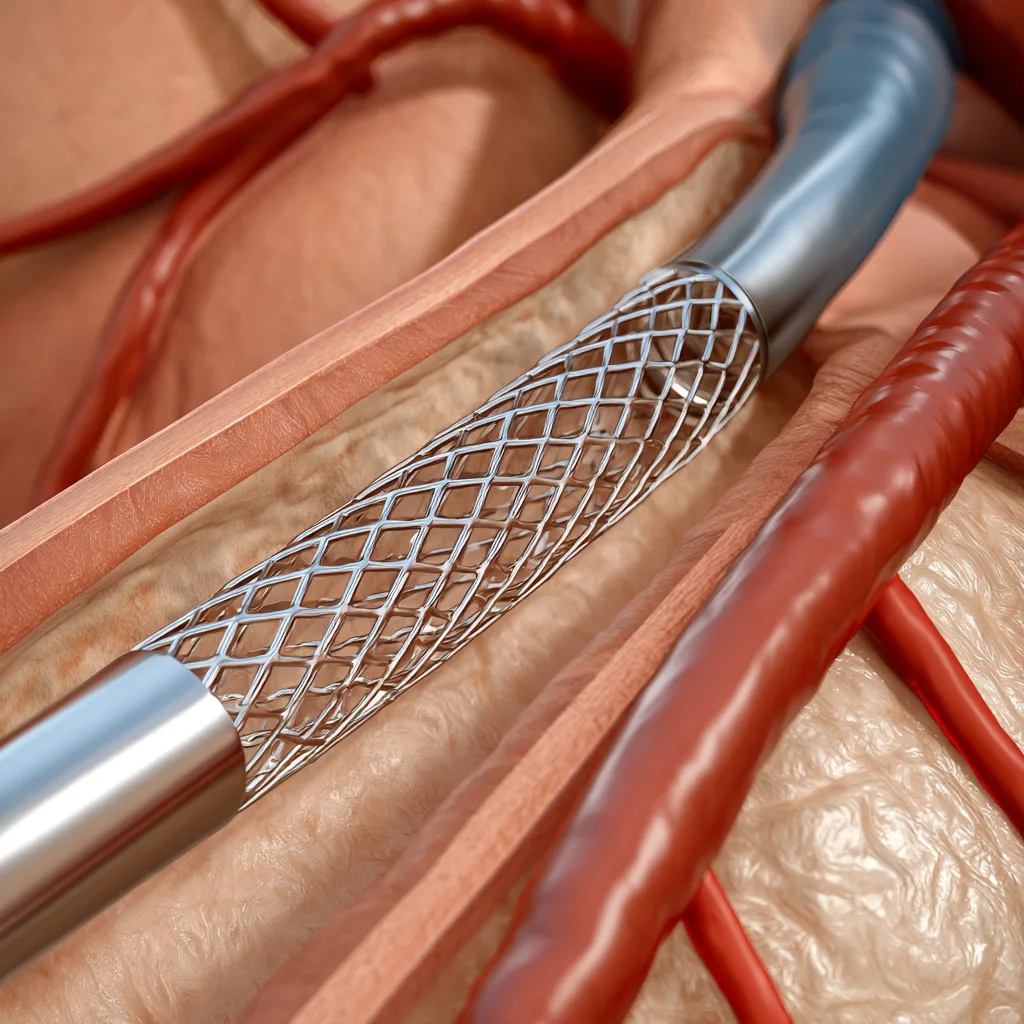 Coronary Angioplasty with Stent: Procedure & Recovery Guide 3 A medical professional performing a cardiac intervention, with a patient on a table, monitors displaying vital signs, and X-ray imaging visible on a screen in a sterile operating room environment.