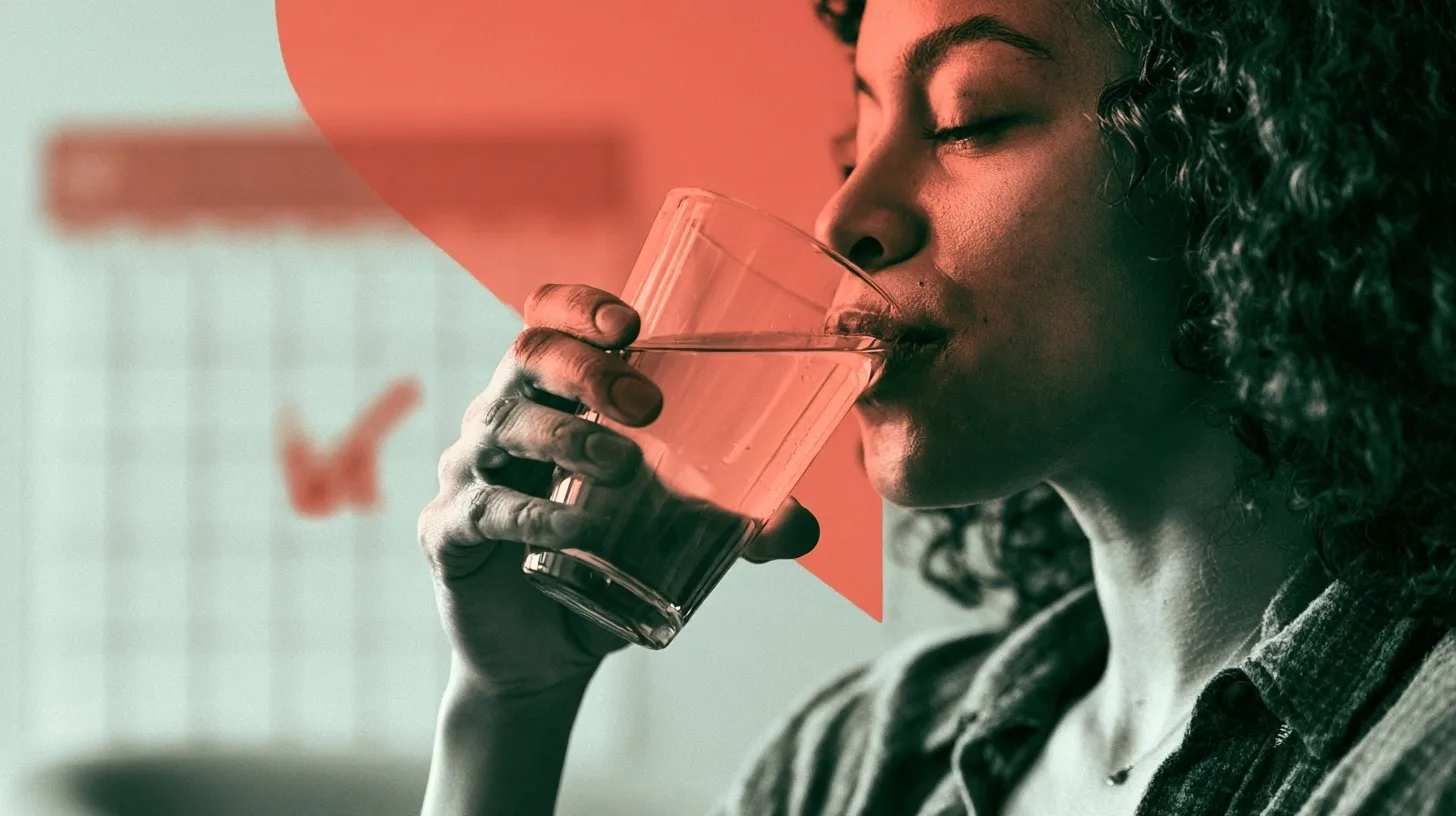 Treating Kidney Stones with a Tiny Camera: Ureteroscopy Explained 4 A person drinking a glass of water, with a calendar in the background showing a marked follow-up appointment, symbolizing post-procedure hydration and medical check-ups.